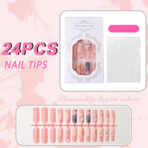 Nude Wave Rhinestone Press-On Nails TY-1084 – 3D Flower, 24Pcs