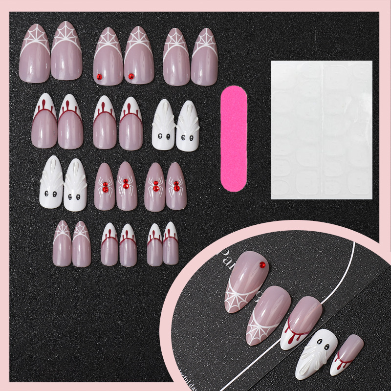 Halloween Press-On Nails TY-998 – Ghost Spider Blood Drip, 24Pcs