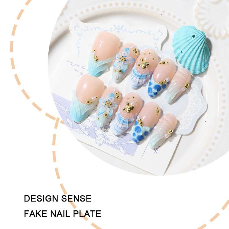 3D Ocean Shell Press-On Nails TY-794 – Sweet Handmade Almond, 30Pcs