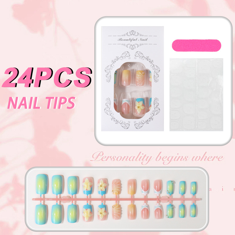 3D Zebra Press-On Nails TY-1038 – Summer Shell Square, 24Pcs
