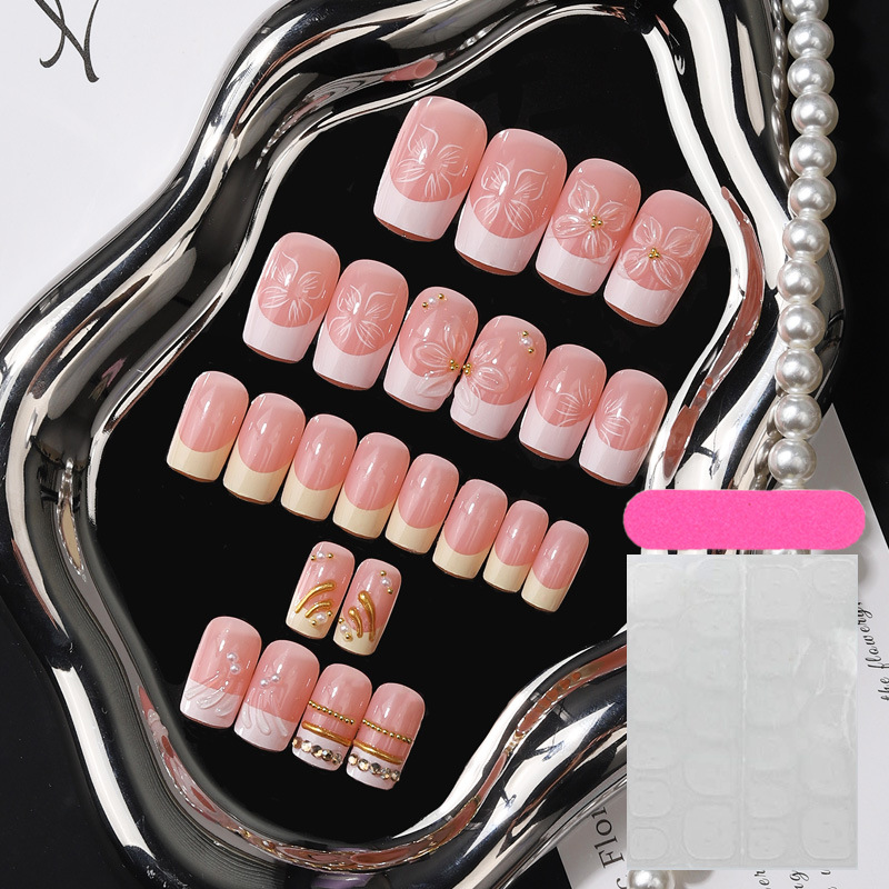 Light Luxury French Press-On Nails TY-919 – Pearl Short Square, 24Pcs