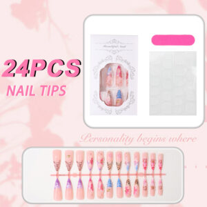 3D Flower Press-On Nails TY-1075 – Long Stiletto French, 24Pcs