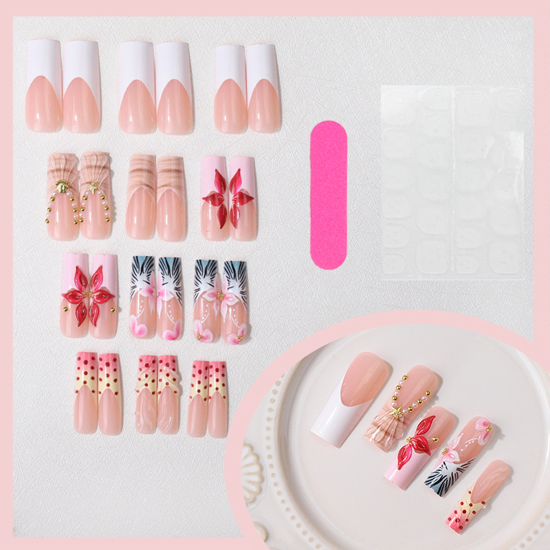 3D Island Press-On Nails TY-991 – Pearl Shell Long, 24Pcs
