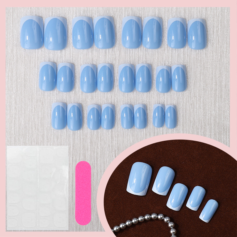 Milk Blue French Press-On Nails TY-987 – Summer Square, 24Pcs