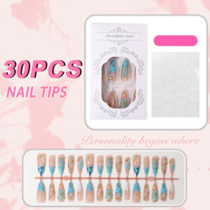 Gradient Leopard Gold French Press-On Nails TY-1080 – Almond, 30Pcs