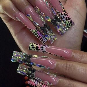 Handmade Leopard Press-On Nails TY-402 – Gem French, 24Pcs