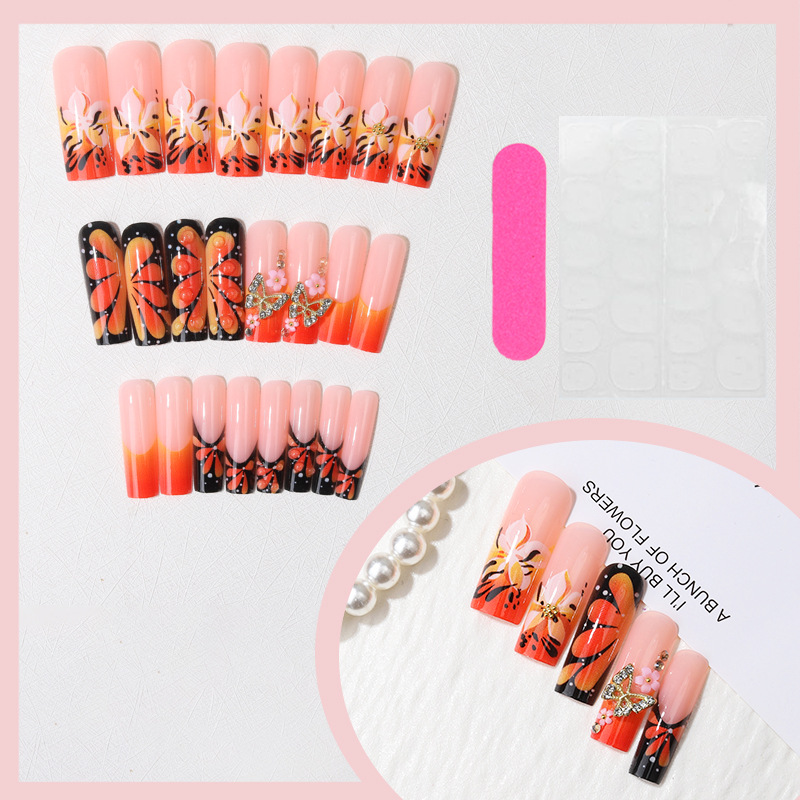 Handmade Summer Flower Butterfly Press-On Nails TY-884 – 24Pcs