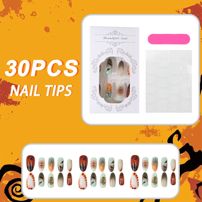 Halloween Skull Bat Press-On Nails TY-1020 – Almond, 30Pcs