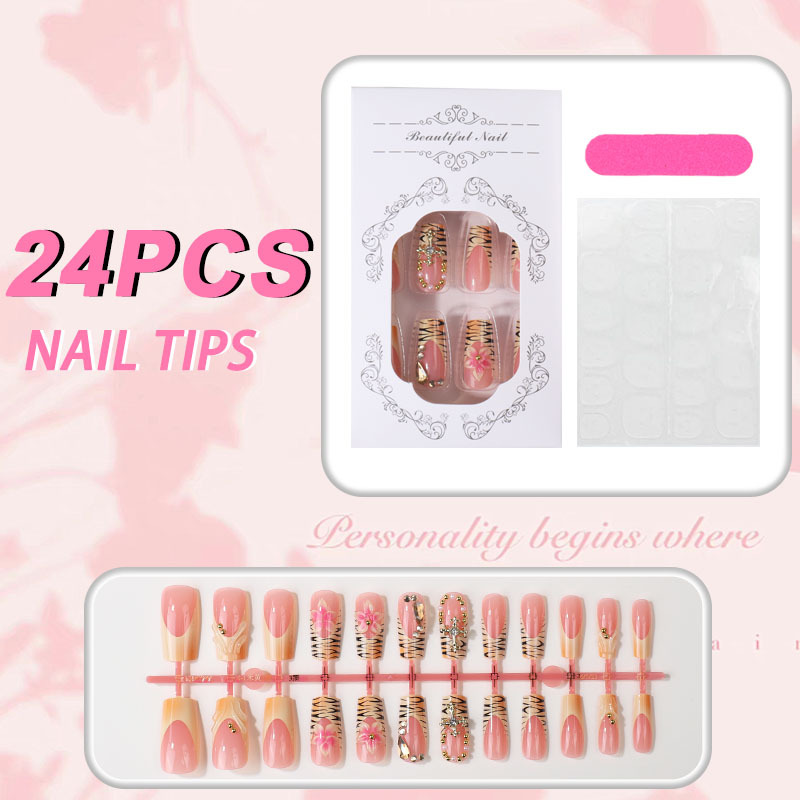 3D Press-On Nails TY-1049 – Pink Translucent French, 24Pcs