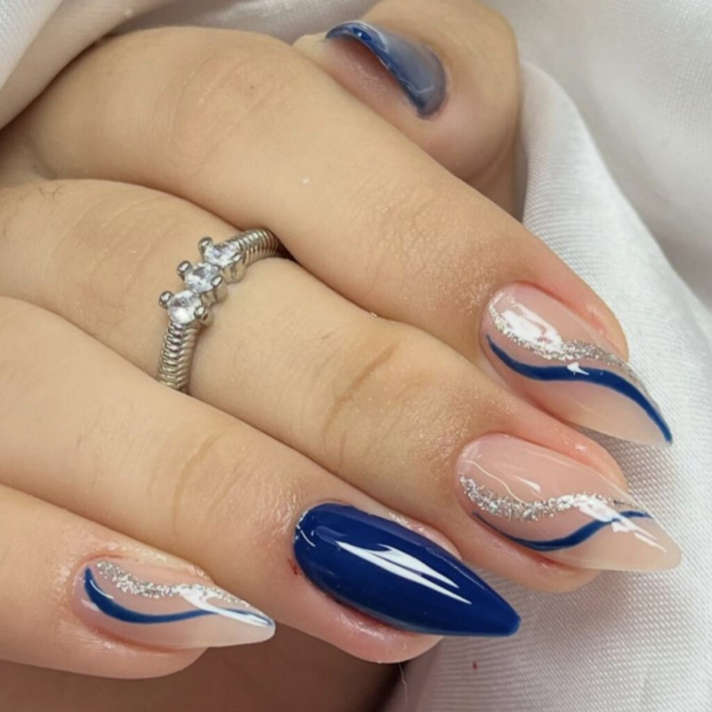 Blue French Press-On Nails TY-332 – Simple Minimal, 24Pcs