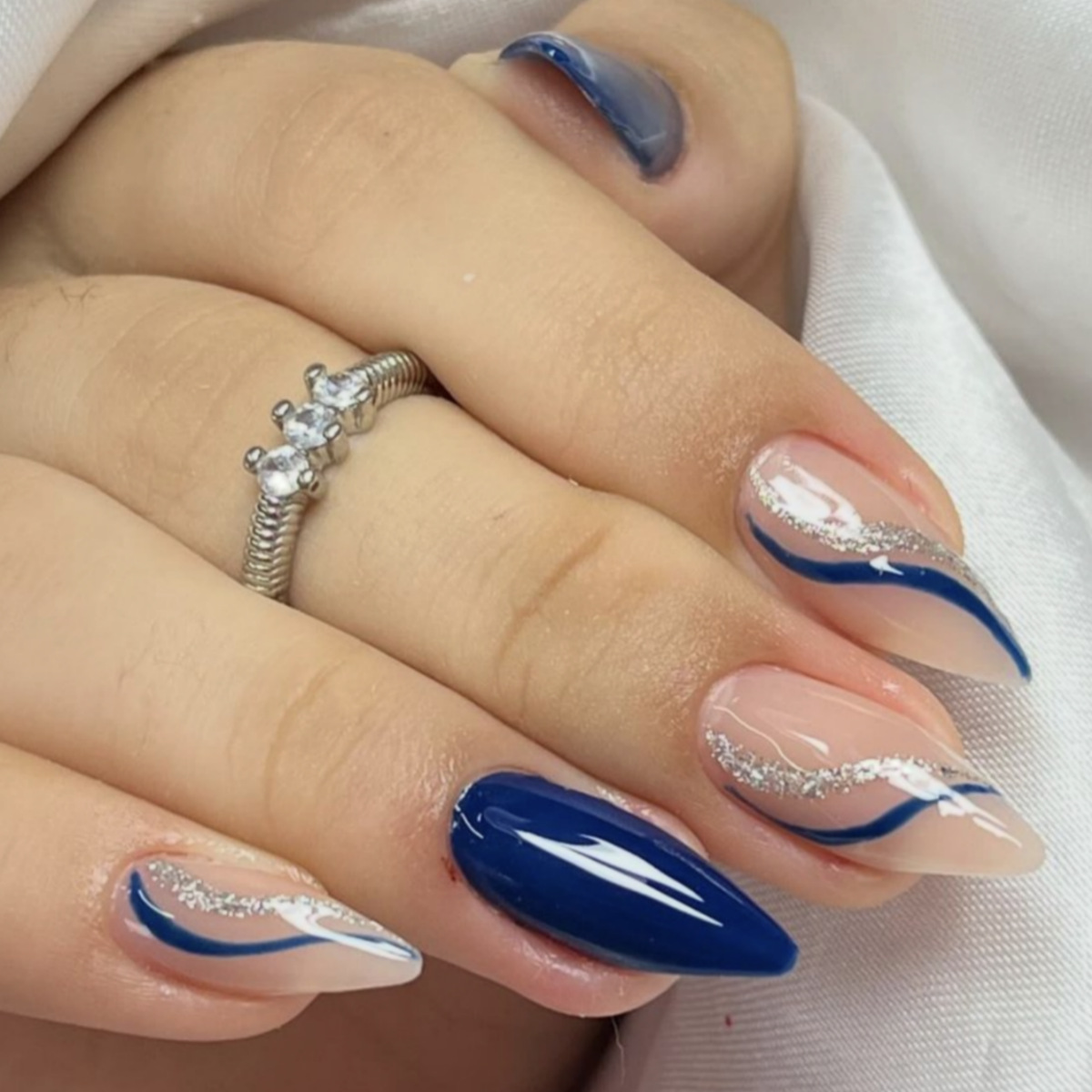 Blue French Press-On Nails TY-332 – Simple Minimal, 24Pcs