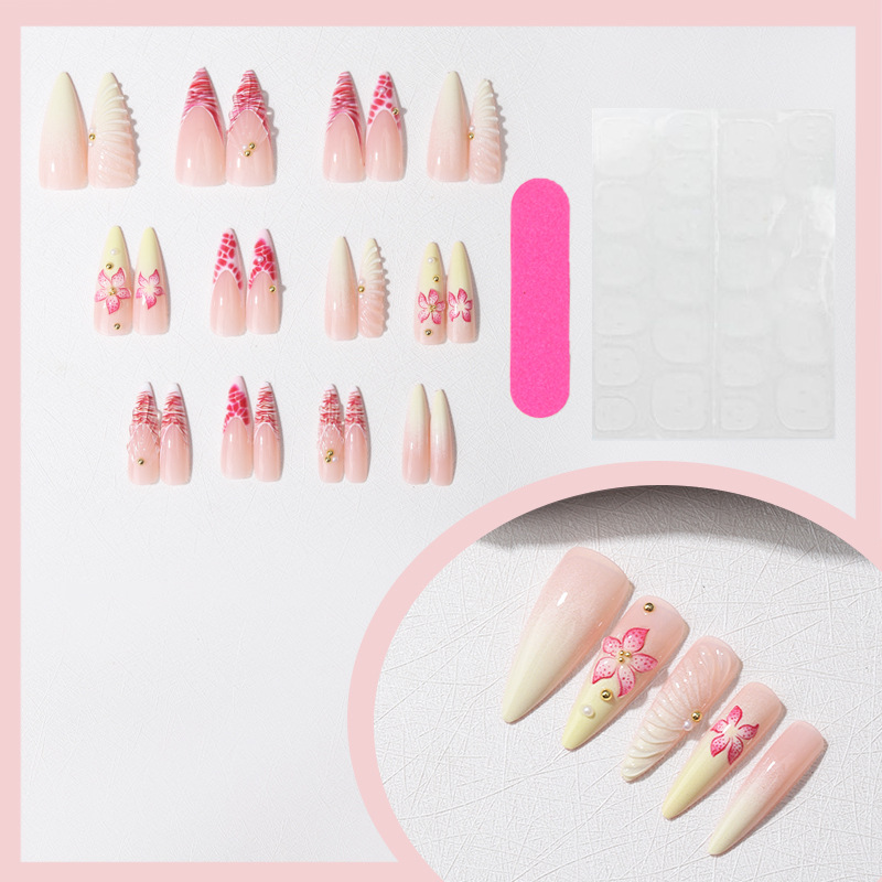 3D Flower Press-On Nails TY-815 – Yellow White Gradient French, 24Pcs