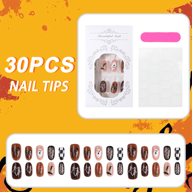 Halloween Ghost Bat Press-On Nails TY-1019 – Sweet-Cool Almond, 30Pcs