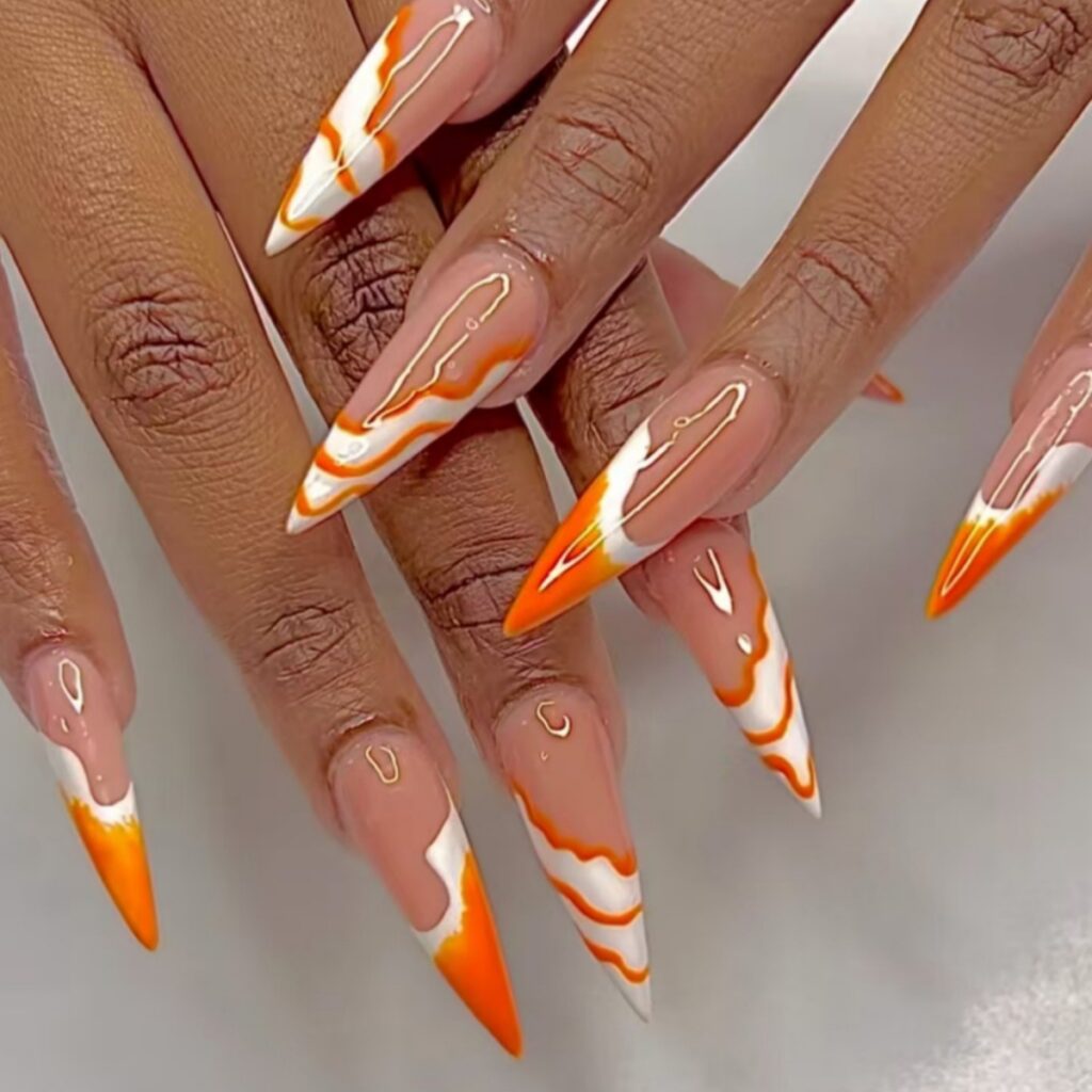 Orange French Press-On Nails TY-381 – Wave Line Minimal, 24Pcs