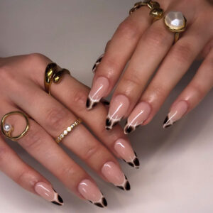 Leopard French Glitter Press-On Nails TY-734 – Almond, 24Pcs
