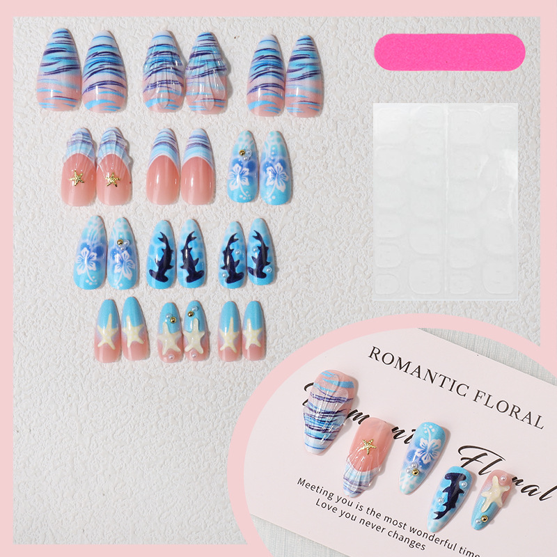 3D Dolphin Press-On Nails TY-996 – Summer Drip Gel, 24Pcs