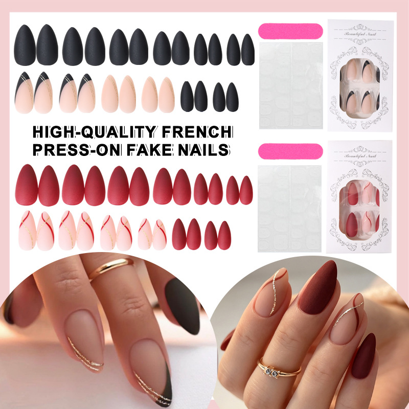 Matte Gold French Press-On Nails TY-1014 – Fall Set, 48Pcs