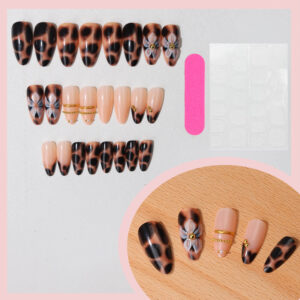 3D Leopard Press-On Nails TY-883 – Gold Almond, 24Pcs
