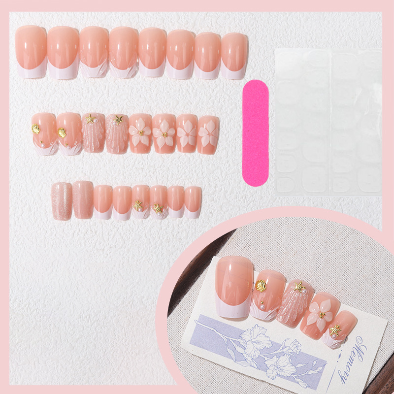 3D Shell Press-On Nails TY-813 – Ocean Flower, 24Pcs