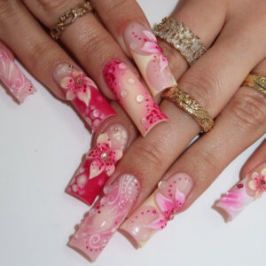 3D Flower Press-On Nails TY-798 – Pink Polka Dot French, 24Pcs