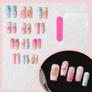 3D Flower Press-On Nails TY-896 – Mid Tube, 24Pcs