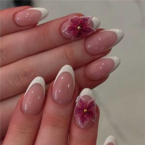 3D Flower Press-On Nails TY-661 – Gradient French, 24Pcs