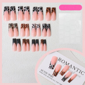 Leopard French Press-On Nails TY-982 – Long Tube, 24Pcs