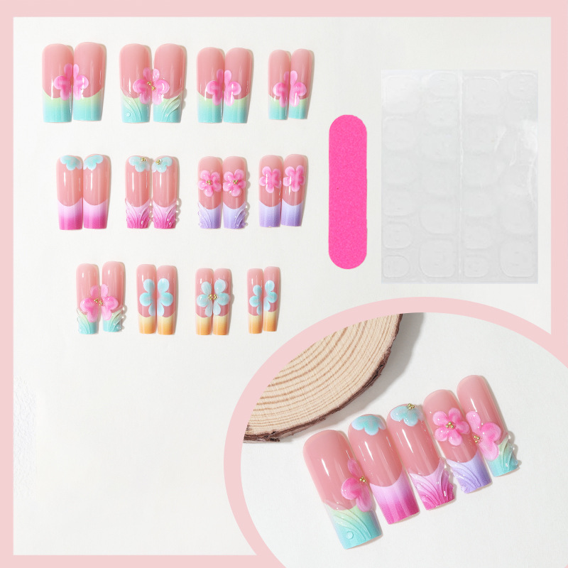 3D Flower Press-On Nails TY-809 – Macaron Pastel, 24Pcs