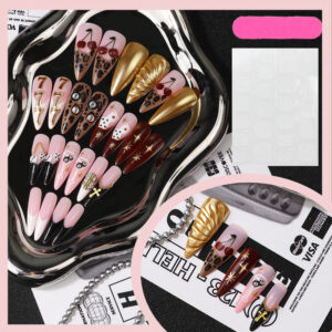 3D Cherry Leopard Press-On Nails TY-948 – Stiletto, 24Pcs
