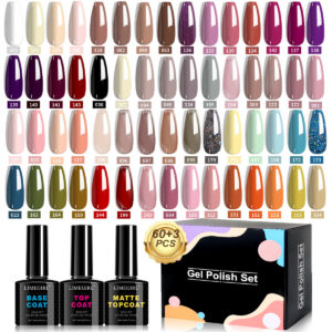 60-Colour Functional Gel Polish Set - Soak-Off UV Gel with Base, No-Wipe & Matte Top Coats | HC027