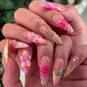 Ocean Shell Flower Almond Press-On Nails AA151