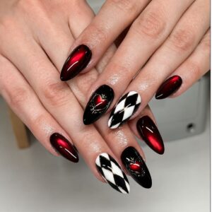 Vintage Red Ombre Cross Press-On Nails XZ114