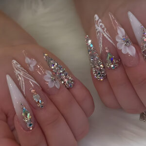 Floral & Star Sparkle Full-Cover Press-On Nails CJCY-422