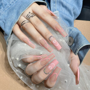 Smiley Matte Pink Coffin Press-On Nails – SGCY-74
