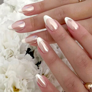 Aurora White French Tip Almond Press-On Nails FS-29