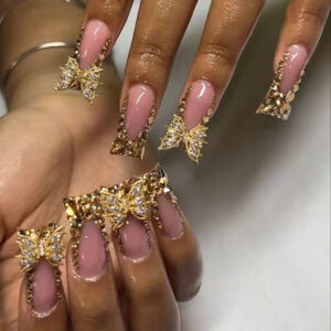 French-Edge Duck Butterfly Crystal Press-On Nails D-34