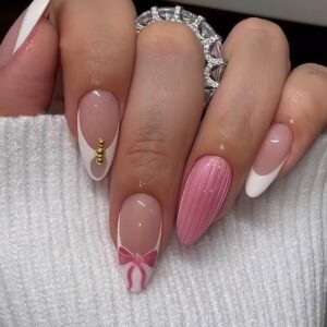 Pink Bow French Almond Press-On Nails WW33