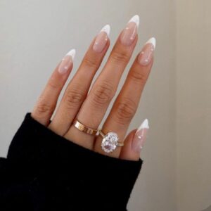 White French Crystal-Dot Pearl Almond Press-On Nails Y-17