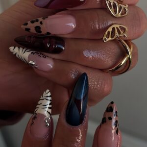 Leopard 3D Water Ripple Long Almond Press-On Nails AA205