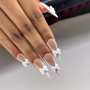 White French Bow Stiletto Press-On Nails – CJCY-482