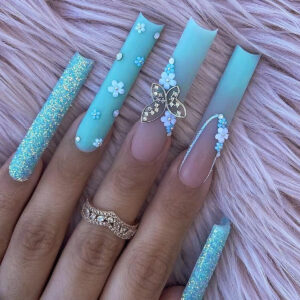 Matte Gradient Bow Floral French Press-On Nails – SGCY-300