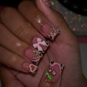 Leopard Bow Heart Duck Press-On Nails L8