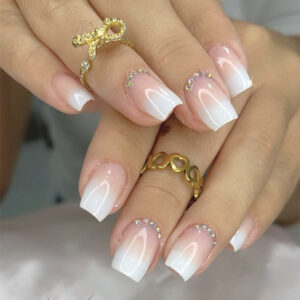 Square Gradient Crystal Press-On Nails D-107