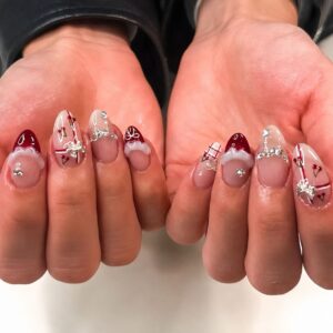 Wine Red Cherry Plaid Bow Press-On Nails XZ124