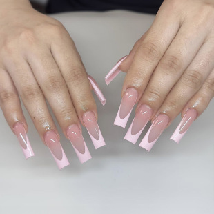 Pink Edge French Press-On Nails TY-20 – Long Square, 24Pcs