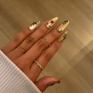 Christmas Reindeer Holly Berry Almond Press-On Nails XZ118