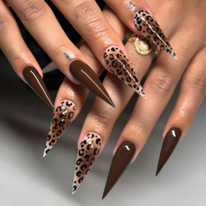 Maillard Leopard Print Long Stiletto Press-On Nails CJCY-513