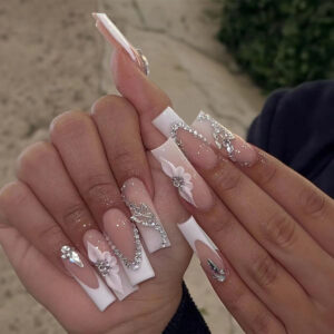 Long Floral Crystal-Chain Press-On Nails SGCY-163