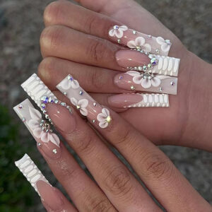 Bridal French Floral Snake Texture Press-On Nails – SGCY-136