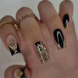 Black Gold Sweet-Cool Square Press-On Nails A049